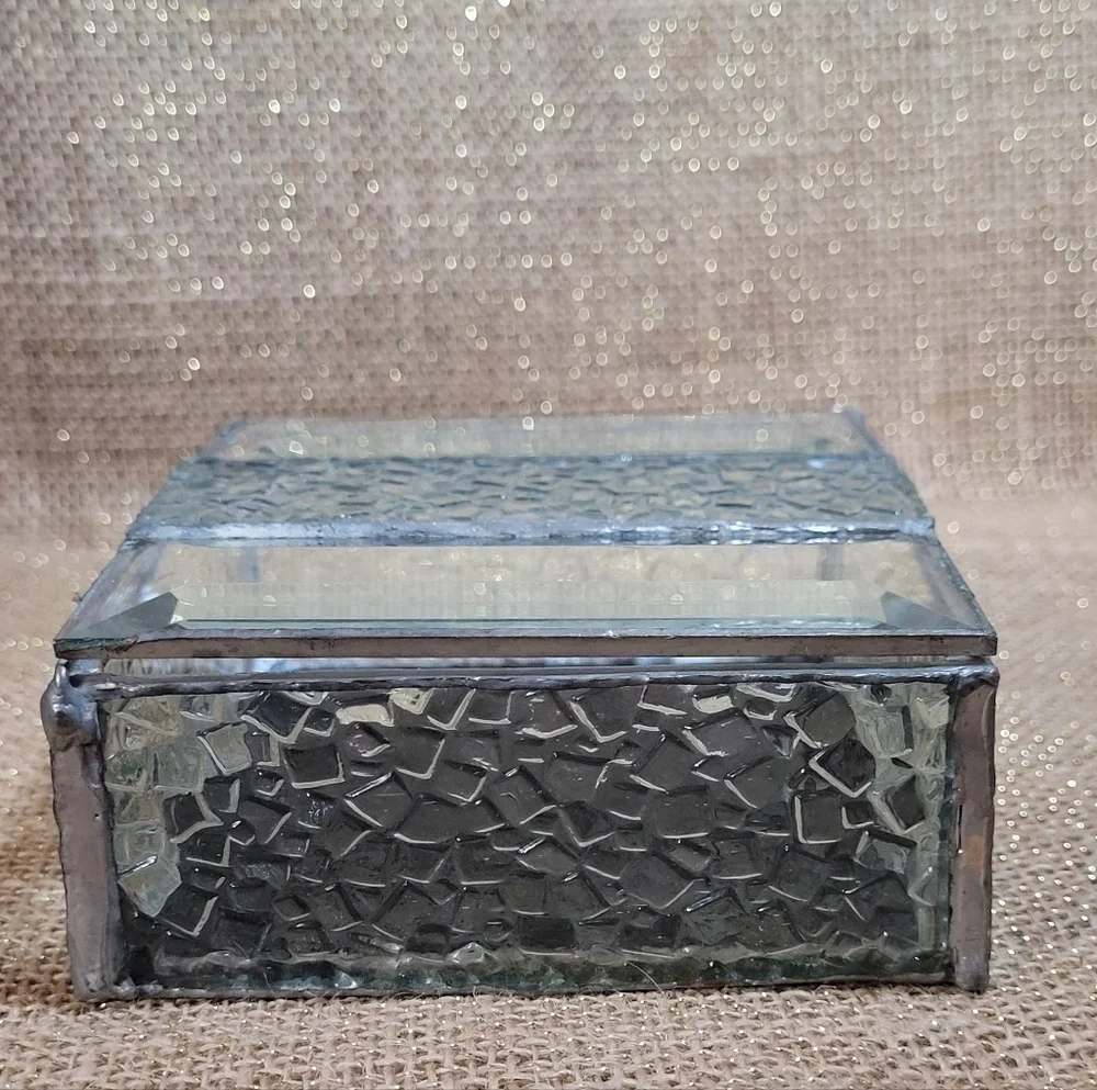 Vintage Style Stained Glass Jewelry Box Beveled Glue Chip Keepsake Trinket Box